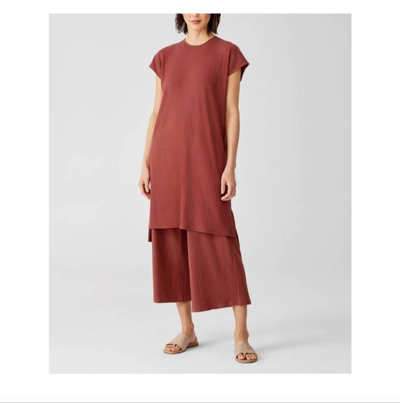 Eileen Fisher Dresses & Skirts - Eileen Fisher Terracotta Textured Stretch Rib Crew Neck Dress, M